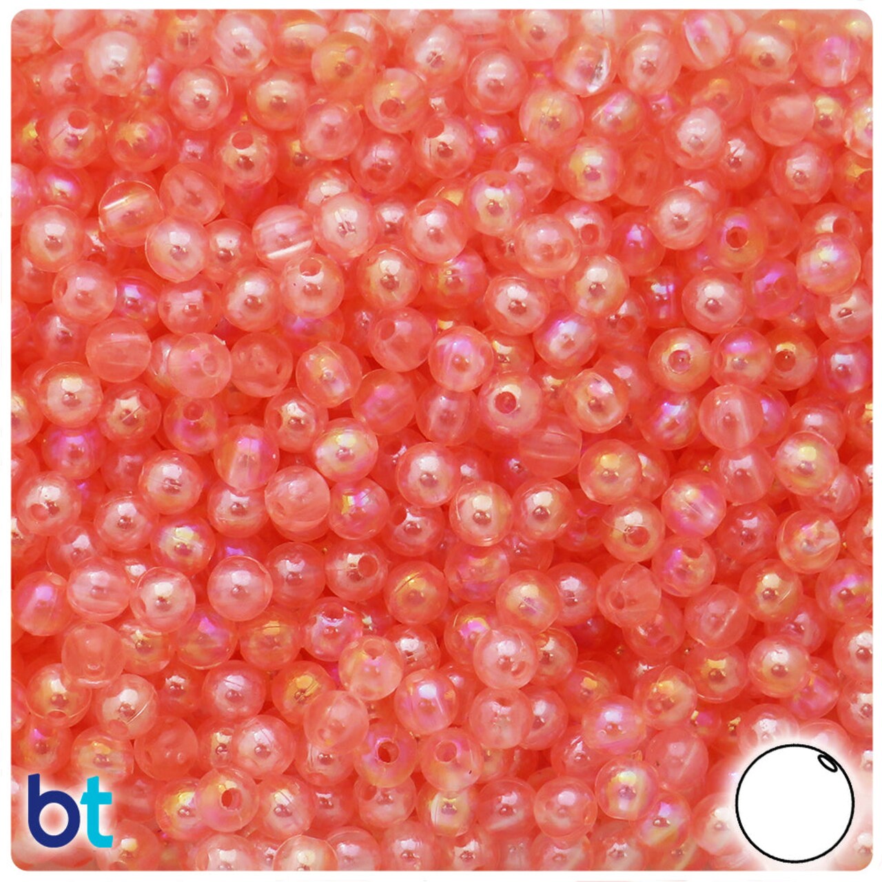 BeadTin Pink Transparent AB 6mm Round Plastic Craft Beads (300pcs)